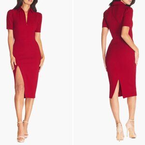 NWT - Dress the Population - Gloria Front Zip Sheath Dress Garnet Red - Large